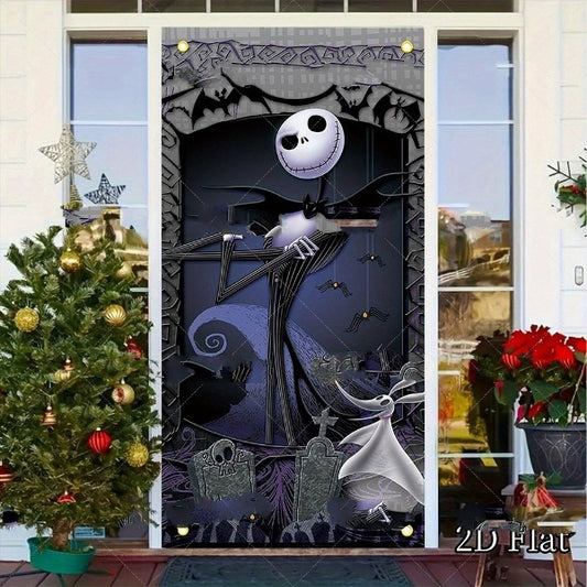 Halloween door banner Cover with Scary Decorations Large Hanging Outdoor Porch