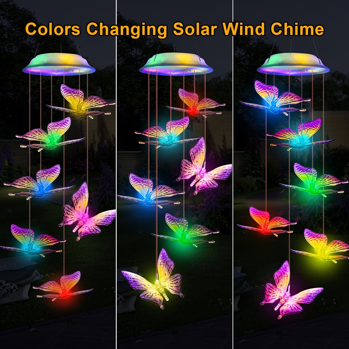 2Set Solar Butterfly Wind Chimes, Color Changing Outdoor Home Garden Light Cover