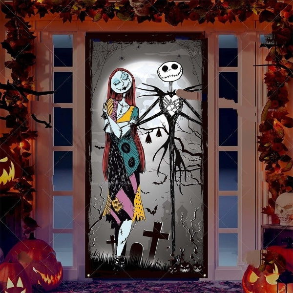 Halloween door banner Cover with Scary Decorations Large Hanging Outdoor Porch