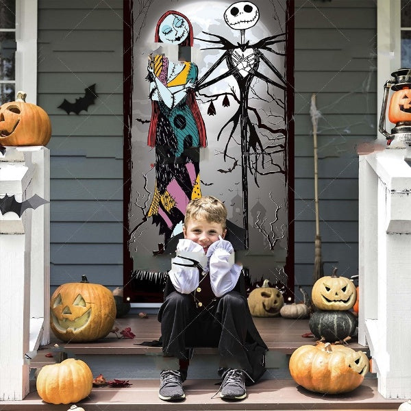 Halloween door banner Cover with Scary Decorations Large Hanging Outdoor Porch