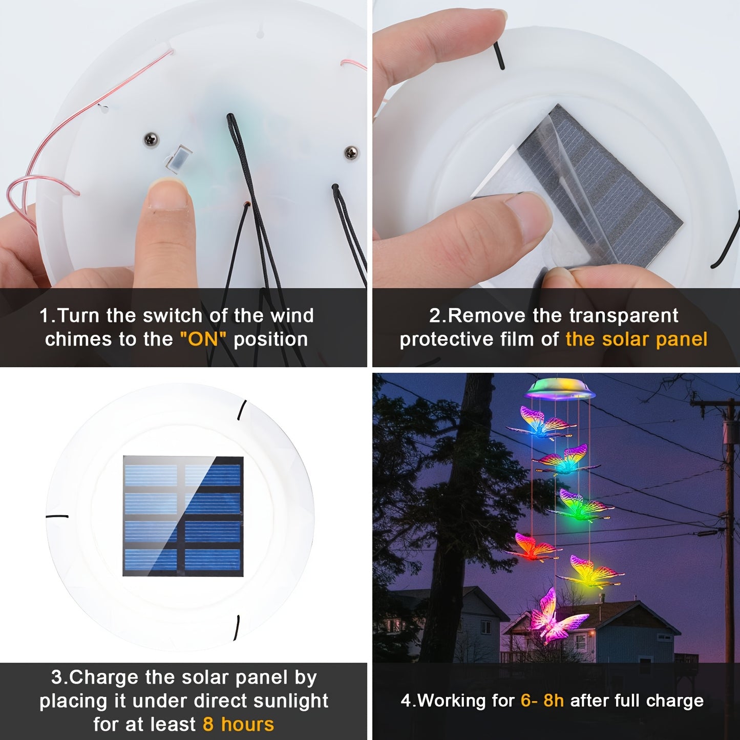 2Set Solar Butterfly Wind Chimes, Color Changing Outdoor Home Garden Light Cover