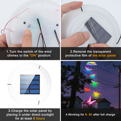 2Set Solar Butterfly Wind Chimes, Color Changing Outdoor Home Garden Light Cover