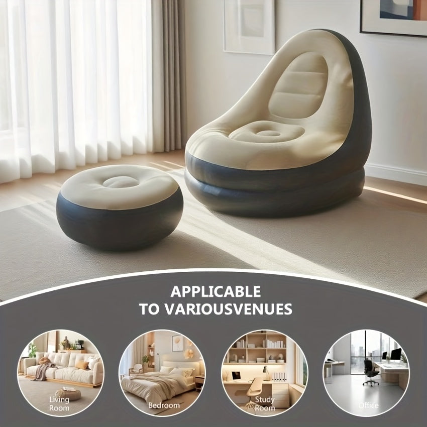 Adult Inflatable Recliner, Portable and Foldable Couch with Footrest, Indoor Living Room Air Sofa, Play Bedroom, Office Balcony, Outdoor Travel, Camping