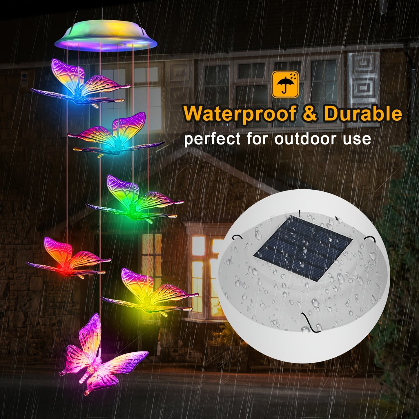 2Set Solar Butterfly Wind Chimes, Color Changing Outdoor Home Garden Light Cover