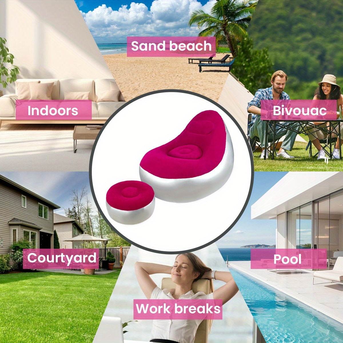 Adult Inflatable Recliner, Portable and Foldable Couch with Footrest, Indoor Living Room Air Sofa, Play Bedroom, Office Balcony, Outdoor Travel, Camping