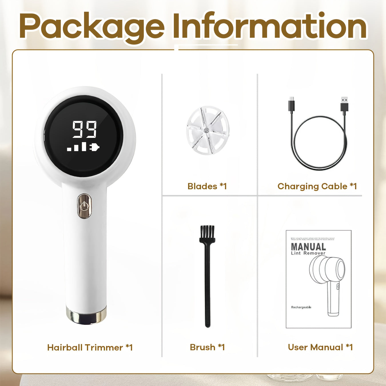 Rechargeable Fabric Shaver & Lint Remover with 6-Leaf Blade System, 3-Speed Settings & Digital LED Display, Ergonomic Handle for Clothing, Sweaters, Furniture - Powerful Fuzz Remover Device