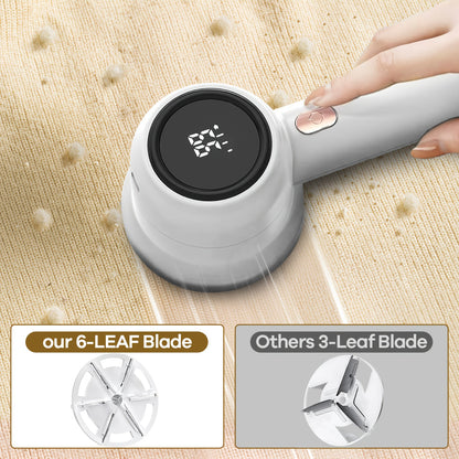 Rechargeable Fabric Shaver & Lint Remover with 6-Leaf Blade System, 3-Speed Settings & Digital LED Display, Ergonomic Handle for Clothing, Sweaters, Furniture - Powerful Fuzz Remover Device