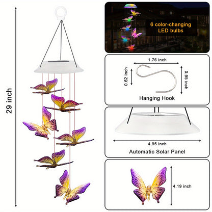 2Set Solar Butterfly Wind Chimes, Color Changing Outdoor Home Garden Light Cover