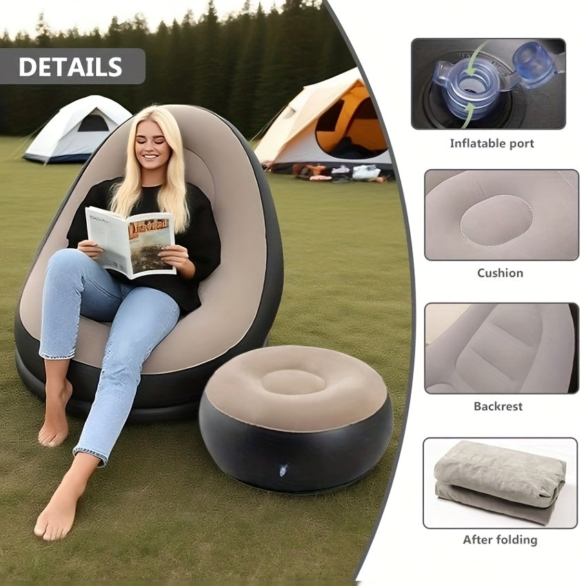 Adult Inflatable Recliner, Portable and Foldable Couch with Footrest, Indoor Living Room Air Sofa, Play Bedroom, Office Balcony, Outdoor Travel, Camping
