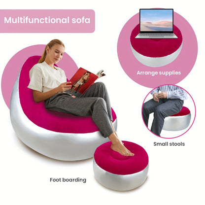 Adult Inflatable Recliner, Portable and Foldable Couch with Footrest, Indoor Living Room Air Sofa, Play Bedroom, Office Balcony, Outdoor Travel, Camping