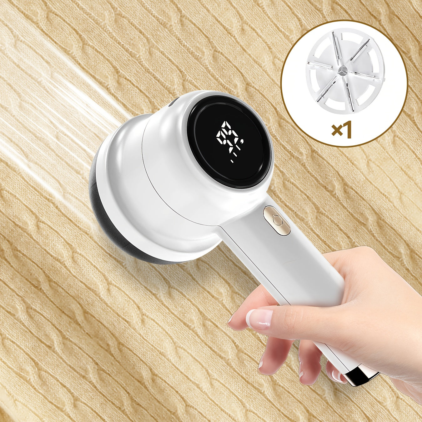 Rechargeable Fabric Shaver & Lint Remover with 6-Leaf Blade System, 3-Speed Settings & Digital LED Display, Ergonomic Handle for Clothing, Sweaters, Furniture - Powerful Fuzz Remover Device