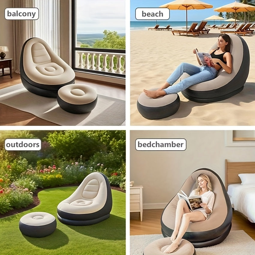 Adult Inflatable Recliner, Portable and Foldable Couch with Footrest, Indoor Living Room Air Sofa, Play Bedroom, Office Balcony, Outdoor Travel, Camping