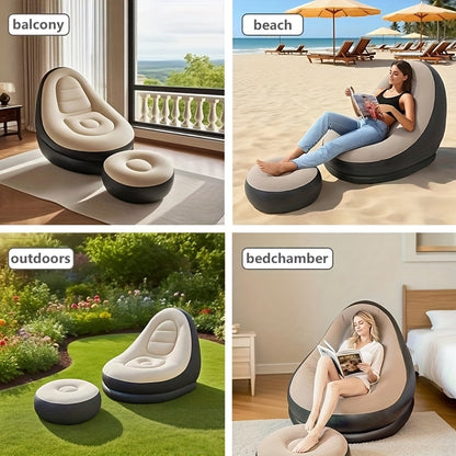 Adult Inflatable Recliner, Portable and Foldable Couch with Footrest, Indoor Living Room Air Sofa, Play Bedroom, Office Balcony, Outdoor Travel, Camping