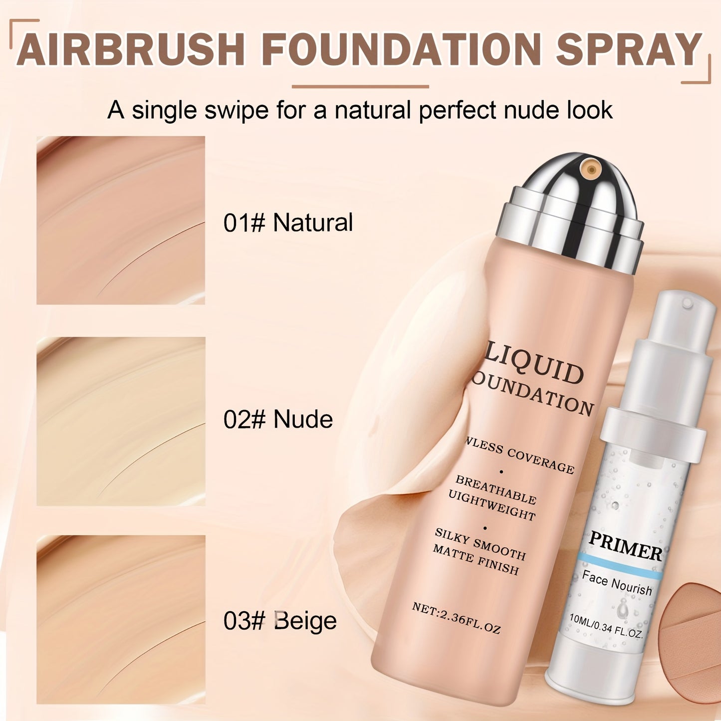 Airbrush Foundation Smooth Makeup Spray Full Coverage/Primer for Mature Skin Set