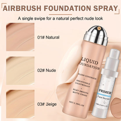 Airbrush Foundation Smooth Makeup Spray Full Coverage/Primer for Mature Skin Set