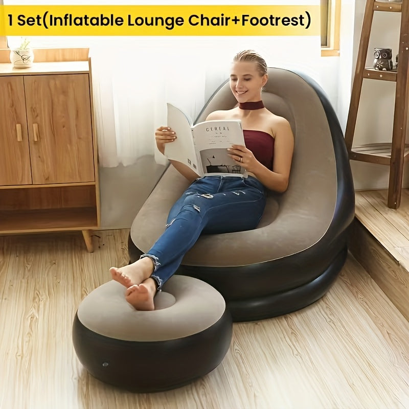 Adult Inflatable Recliner, Portable and Foldable Couch with Footrest, Indoor Living Room Air Sofa, Play Bedroom, Office Balcony, Outdoor Travel, Camping