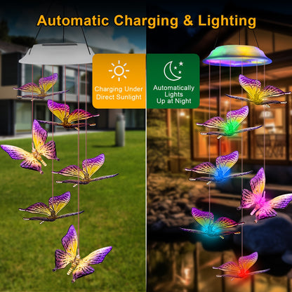 2Set Solar Butterfly Wind Chimes, Color Changing Outdoor Home Garden Light Cover