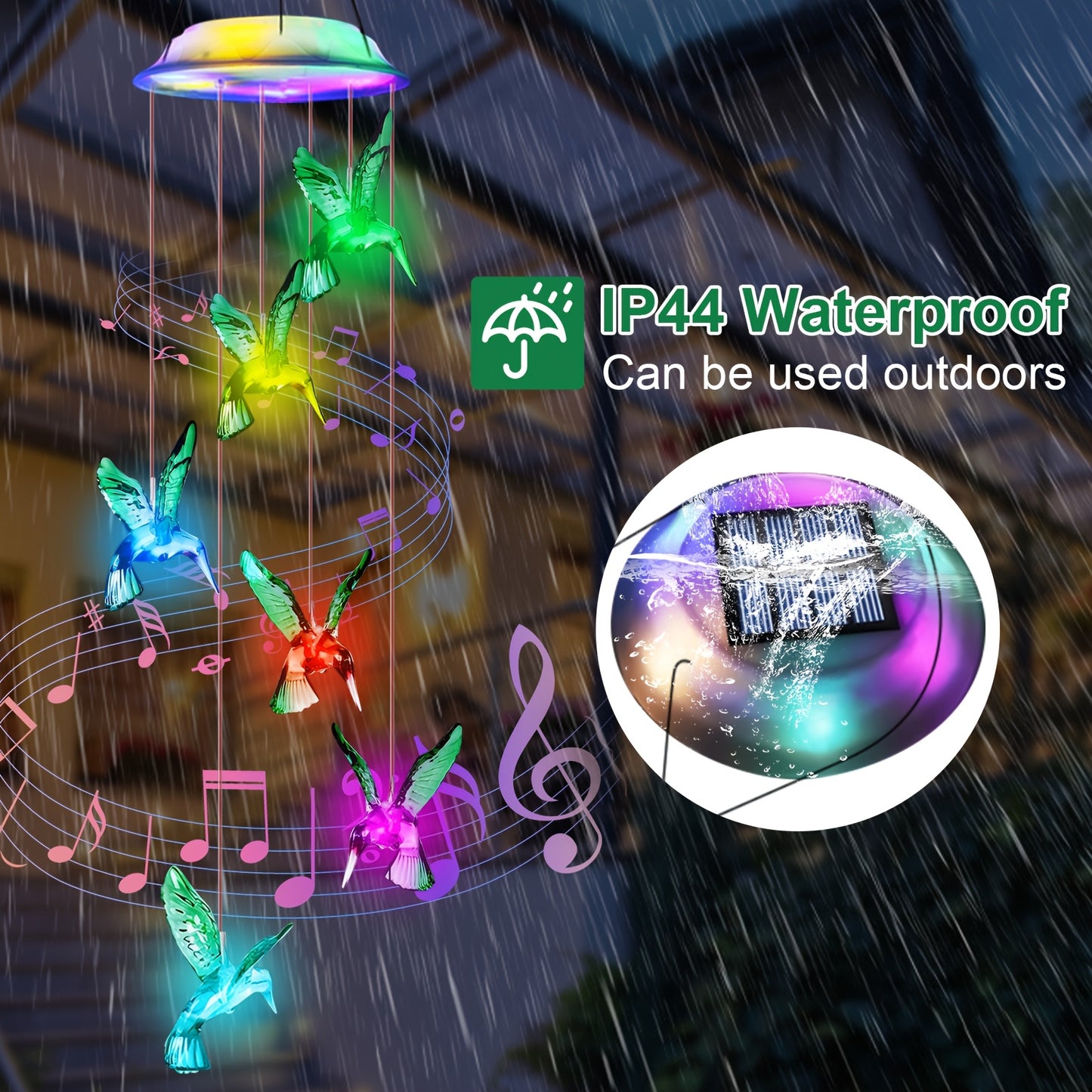 2Set Solar Butterfly Wind Chimes, Color Changing Outdoor Home Garden Light Cover
