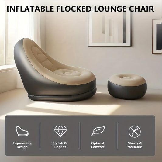 Adult Inflatable Recliner, Portable and Foldable Couch with Footrest, Indoor Living Room Air Sofa, Play Bedroom, Office Balcony, Outdoor Travel, Camping