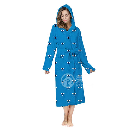 Winter Soft Warm Long Flannel Bathrobe with Hooded Women Thick Night Fleece Bath Robes Dressing
