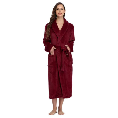 Winter Soft Warm Long Flannel Bathrobe with Hooded Women Thick Night Fleece Bath Robes Dressing
