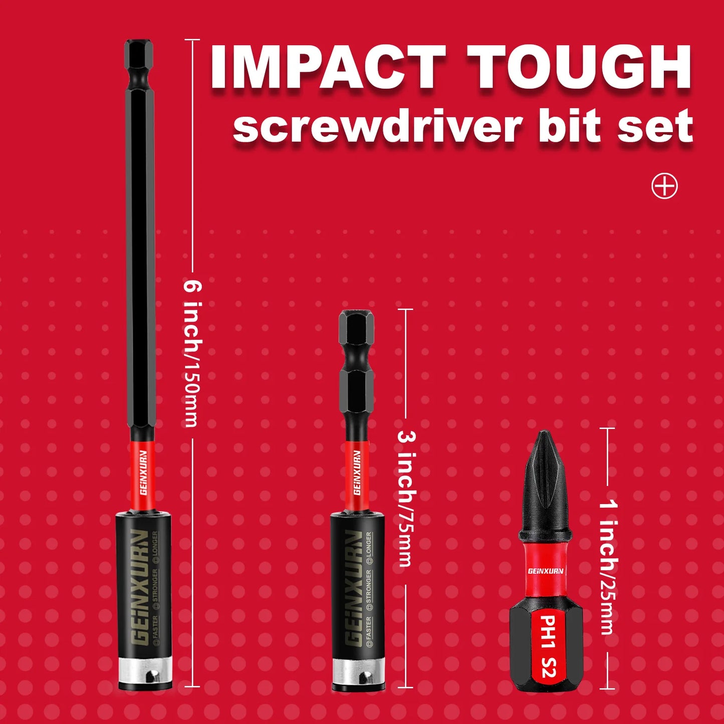 Geinxurn Magnetic Screwdriver Bits 25mm 50mm Impact PH1-#8 Torx SQ PH SL Bit Holder