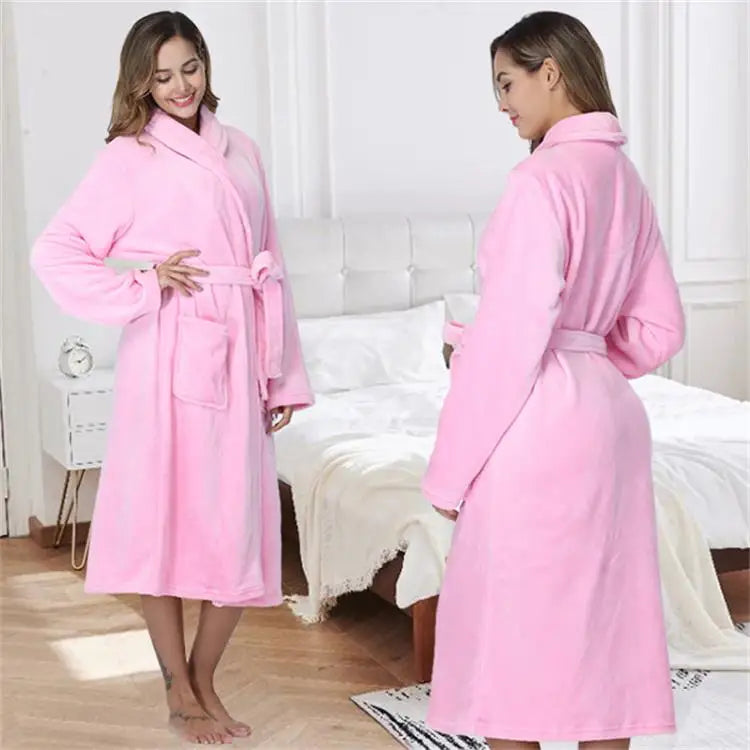 Winter Soft Warm Long Flannel Bathrobe with Hooded Women Thick Night Fleece Bath Robes Dressing