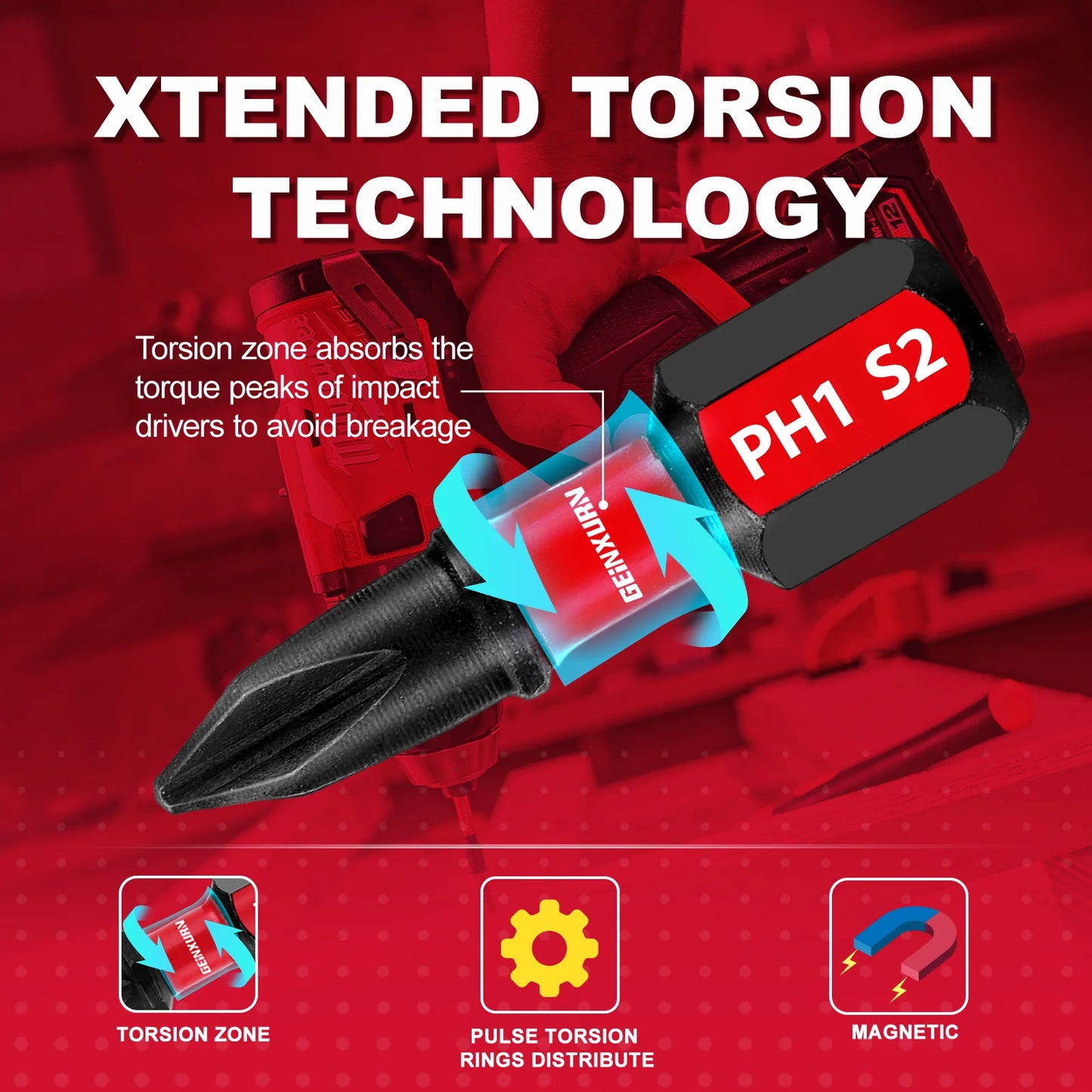 Geinxurn Magnetic Screwdriver Bits 25mm 50mm Impact PH1-#8 Torx SQ PH SL Bit Holder