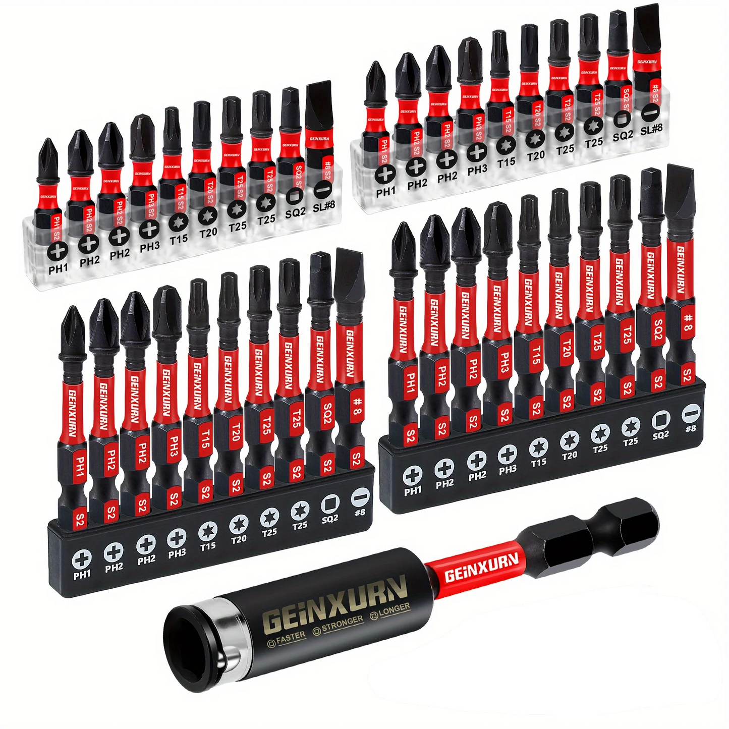 Geinxurn Magnetic Screwdriver Bits 25mm 50mm Impact PH1-#8 Torx SQ PH SL Bit Holder