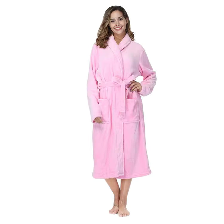 Winter Soft Warm Long Flannel Bathrobe with Hooded Women Thick Night Fleece Bath Robes Dressing