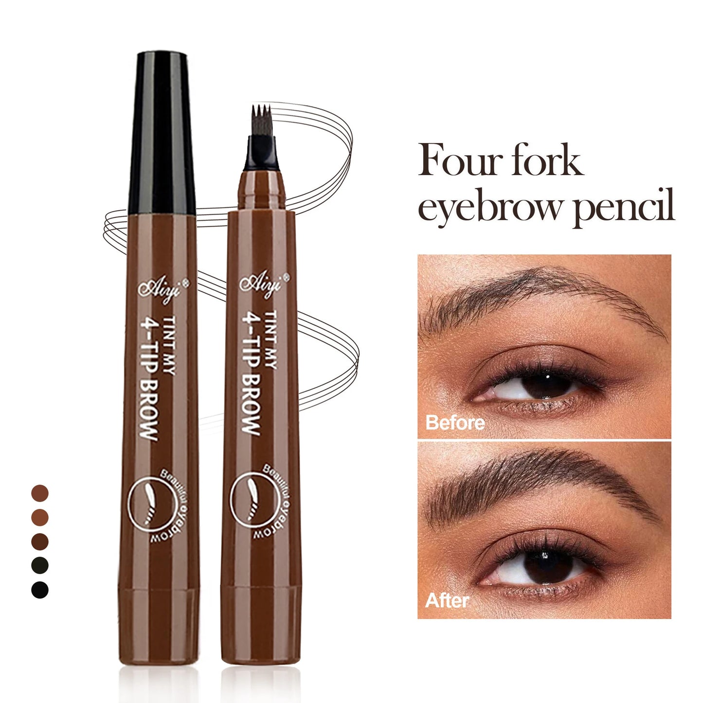Four-pronged eyebrow pencil, four-end, long-lasting, non-smudged, water-resistant