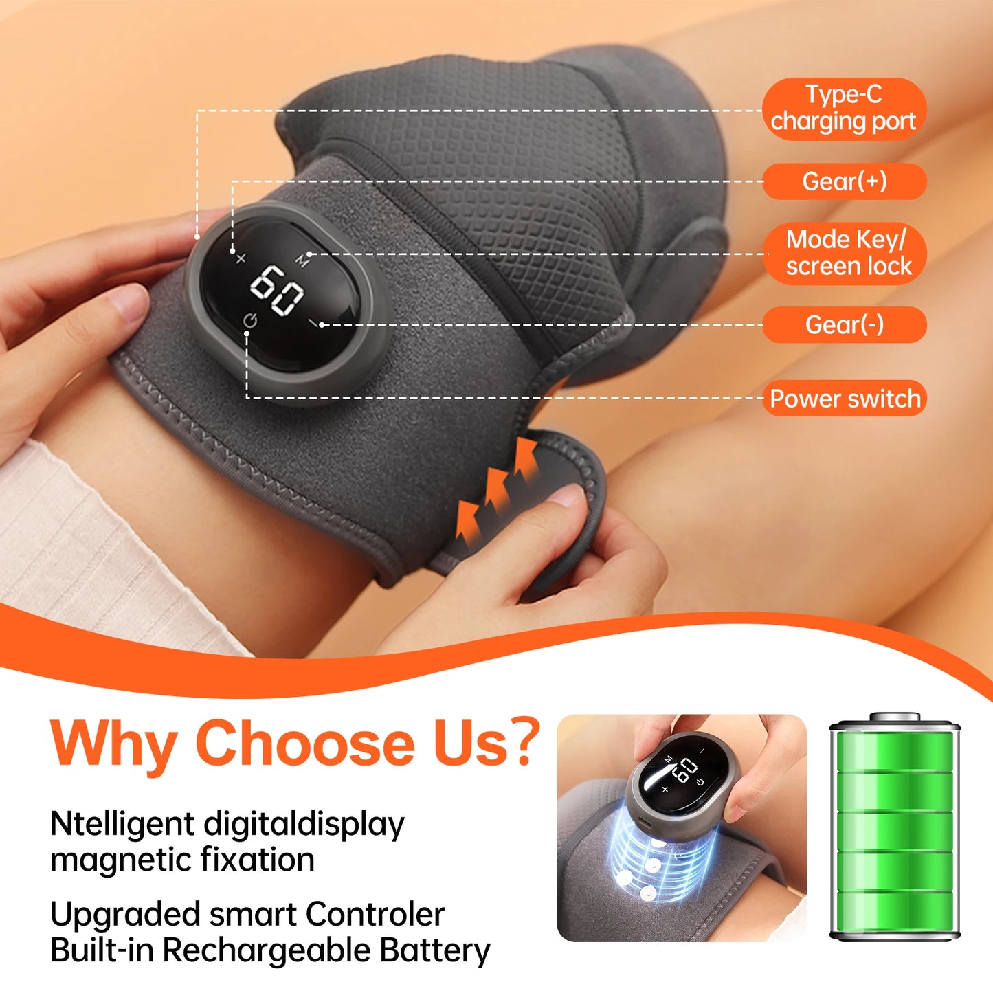 2PCS Cordless Knee Massager with Heat and Vibration for Knee Shoulder Elbow and Arthritis