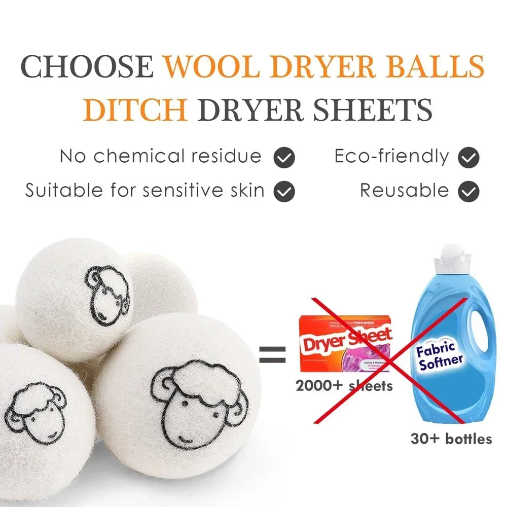 Wool Dryer Balls Natural Laundry Fabric Softener Quality Reusable Tumble 6pcs 5cm