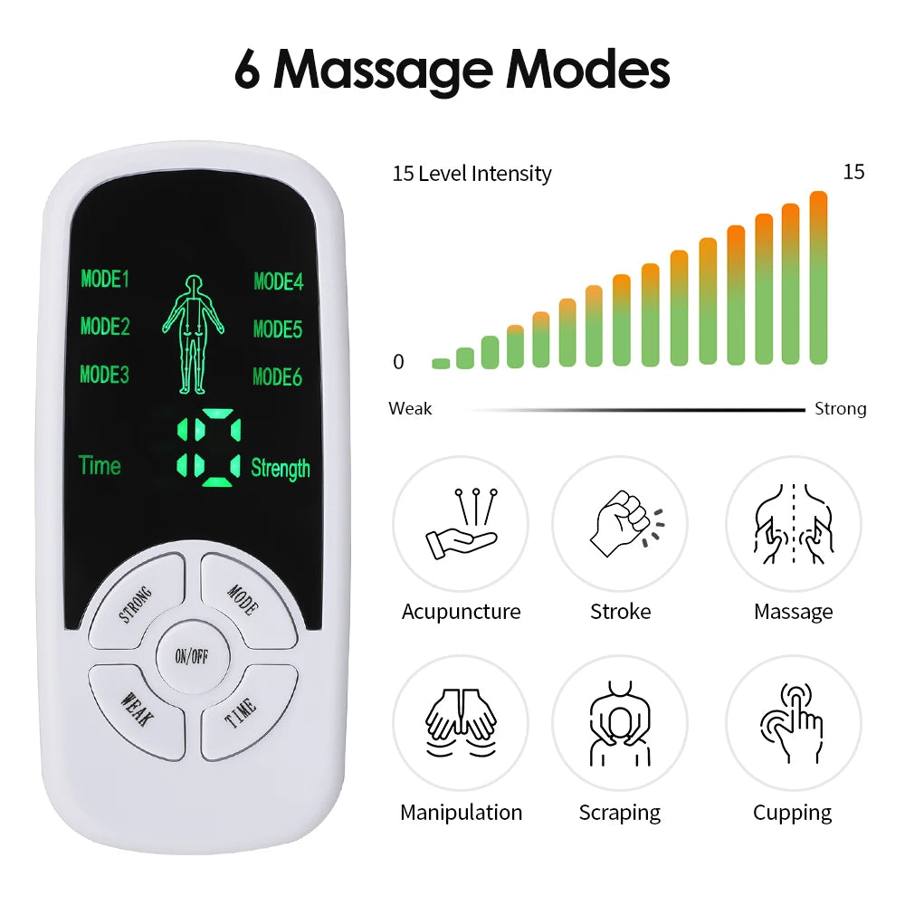 Electric Muscle Therapy Stimulator 6 Modes Tens Unit Machine Meridian Physiotherapy Pulse Abdominal