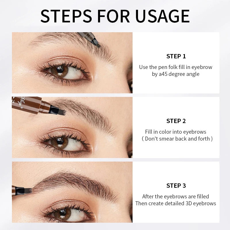 Four-pronged eyebrow pencil, four-end, long-lasting, non-smudged, water-resistant