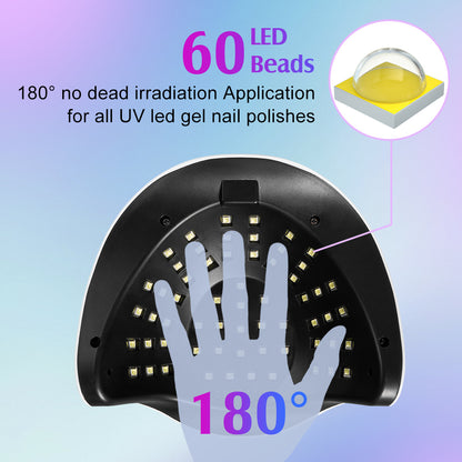 Professional Nail Lamp 180W Fast Dry with LCD Display, Adjustable Timer, Portable /Blue Light for Gel Polish, Manicure & Pedicure,