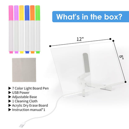 12'' Light Up 7 Color Pens LCD Writing Tablet Drawing Pad Erasable Doodle Board
