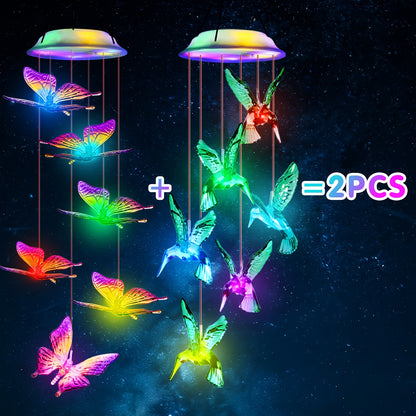 2Set Solar Butterfly Wind Chimes, Color Changing Outdoor Home Garden Light Cover