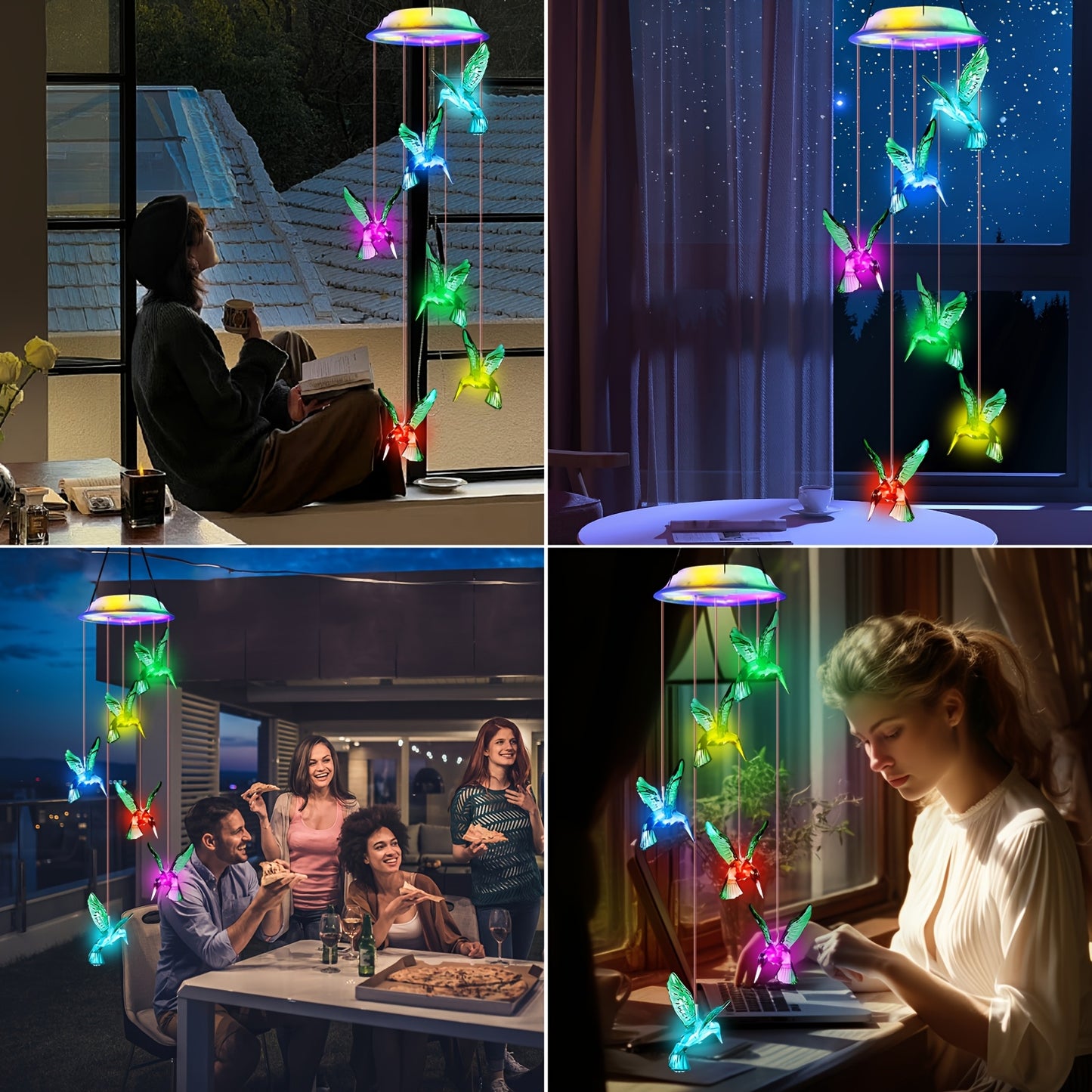 2Set Solar Butterfly Wind Chimes, Color Changing Outdoor Home Garden Light Cover