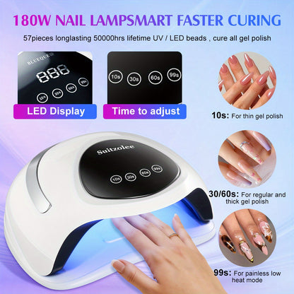 Professional Nail Lamp 180W Fast Dry with LCD Display, Adjustable Timer, Portable /Blue Light for Gel Polish, Manicure & Pedicure,
