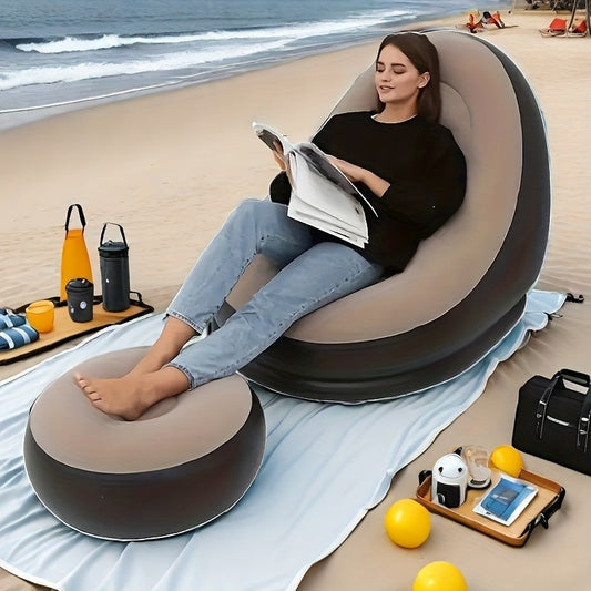Adult Inflatable Recliner, Portable and Foldable Couch with Footrest, Indoor Living Room Air Sofa, Play Bedroom, Office Balcony, Outdoor Travel, Camping
