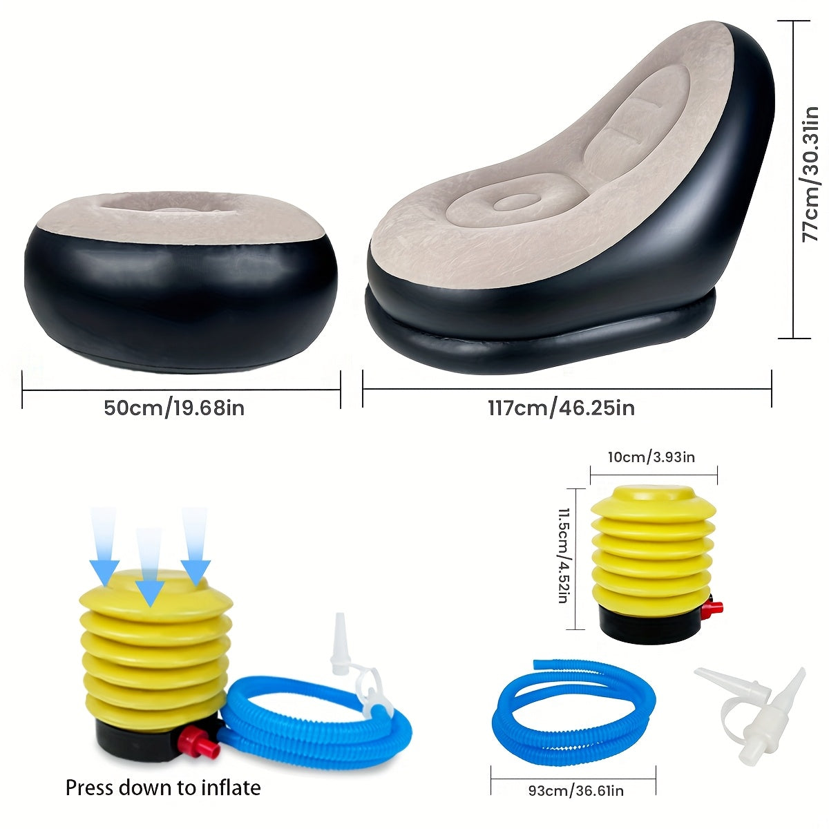 Adult Inflatable Recliner, Portable and Foldable Couch with Footrest, Indoor Living Room Air Sofa, Play Bedroom, Office Balcony, Outdoor Travel, Camping