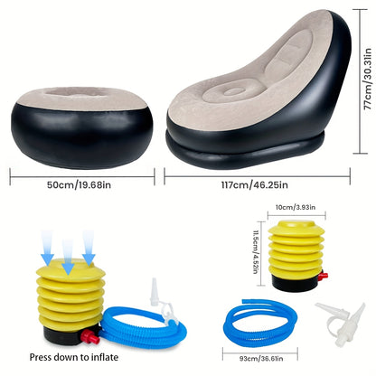 Adult Inflatable Recliner, Portable and Foldable Couch with Footrest, Indoor Living Room Air Sofa, Play Bedroom, Office Balcony, Outdoor Travel, Camping