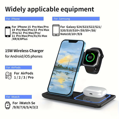 Wireless Charging Station 3 In 1 Standard 15W Fast Mag-Safe Charger Stand for IPhone Pro Max/Pro/Mini/Plus, IWatch Ultra, AirPods